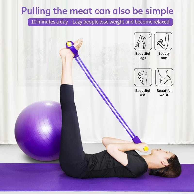 4 Tubes Elastic Sit-up Pull Rope Abdominal Exerciser Resistance Band