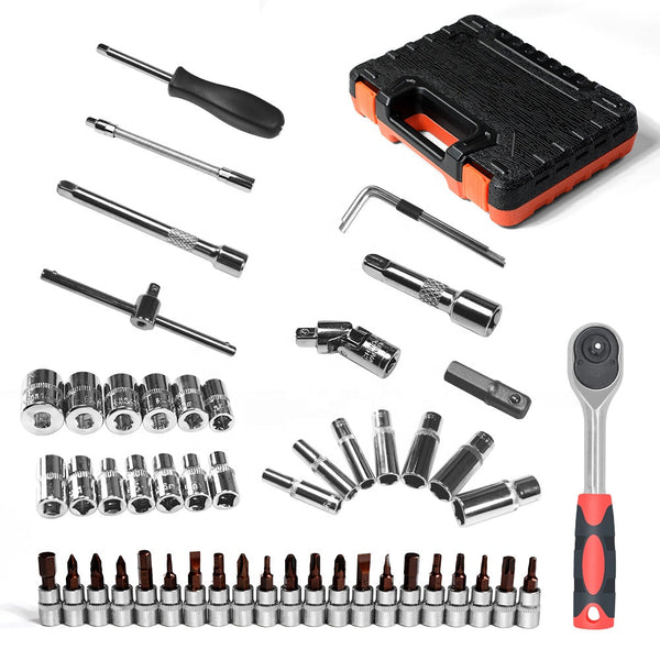 53pcs Heavy Duty Car Ratchet Wrench Socket Set with Plastic Box