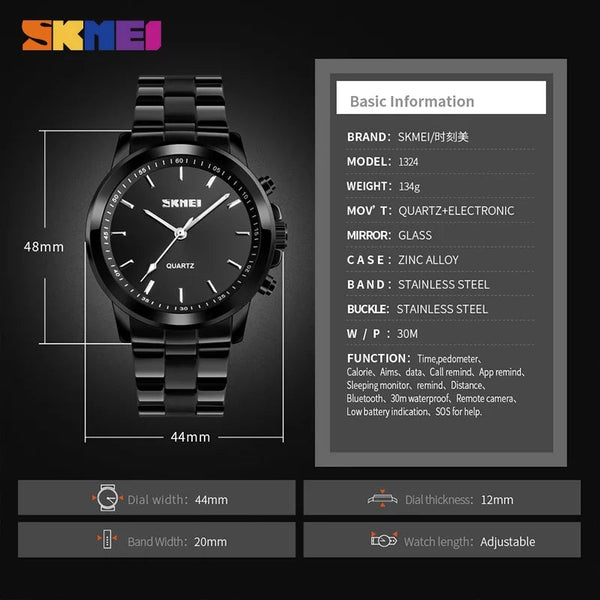 SKMEI 1324 Stainless Steel Pedometer Tracker Bluetooth Smartwatch