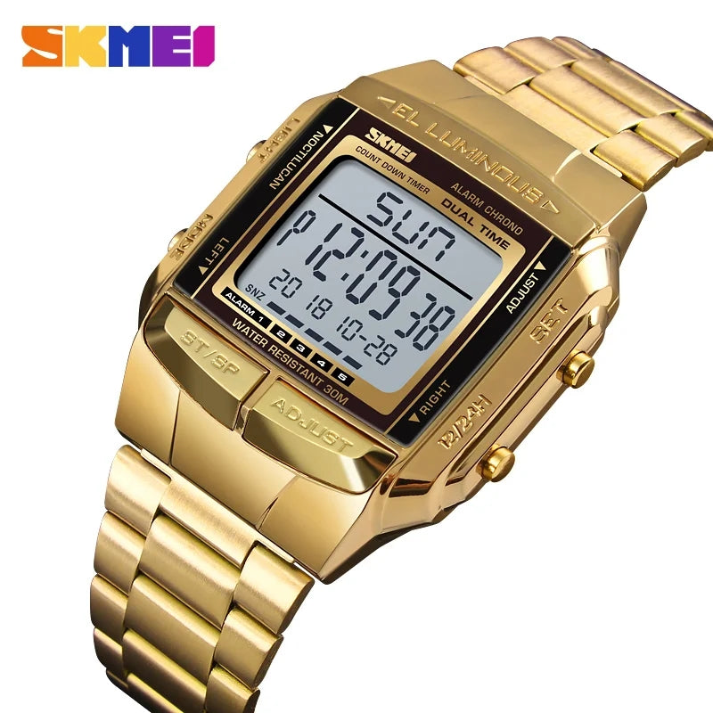 SKMEI 1381 Sports Fashion Digital Waterproof Stainless Steel Watches for Men