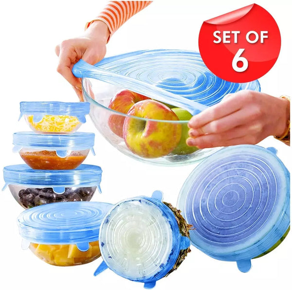 6pcs Reusable Silicone Stretch Lids for Food Stay fresh