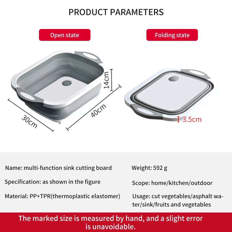 Folding Cutting Board Basket Collapsible Dish Tub