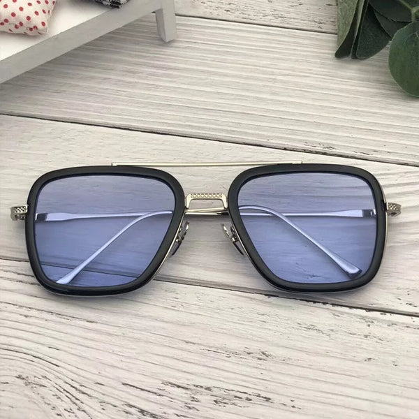 Tony Stark Sunglasses Vintage Square Metal Frame Eyewear