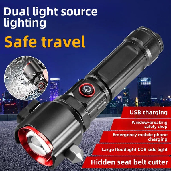 Multi-functional Rechargeable High Power LED Flashlight with Emergency Hammer