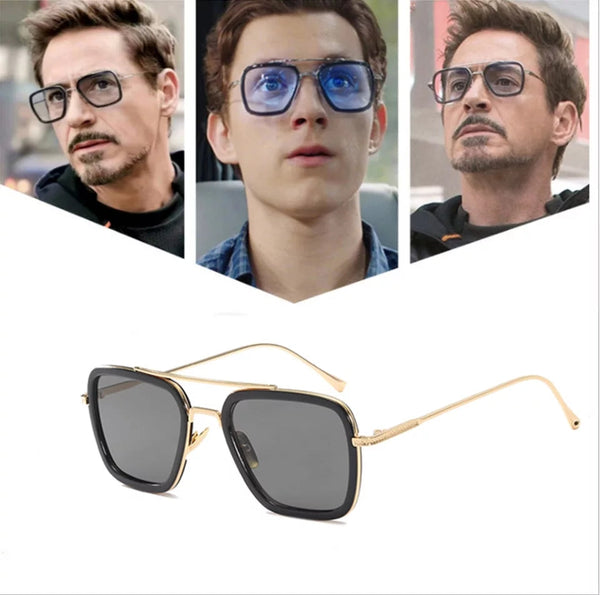 Tony Stark Sunglasses Vintage Square Metal Frame Eyewear