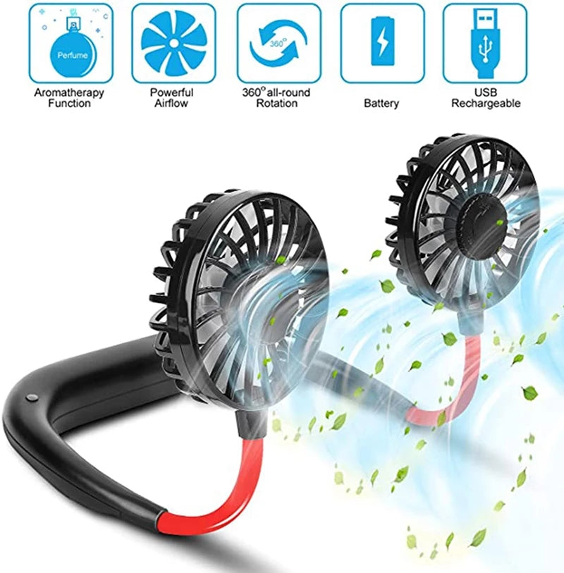 Rechargeable Portable Hanging Neck Fan 360 Degree Rotation