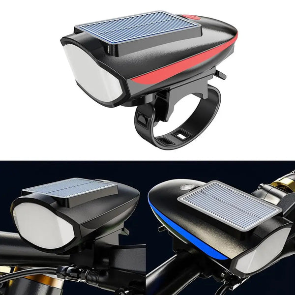 Solar Bicycle Headlight Rechargeable Bike Headlight with Horn Solar Power Waterproof