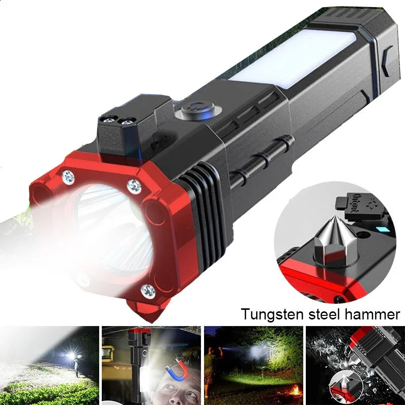 Multifunction Emergency Hammer Flashlight with Power Bank