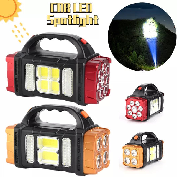 Portable Powerful Solar LED Flashlight With COB Work Lights USB Rechargeable Handheld 4 Lighting Modes