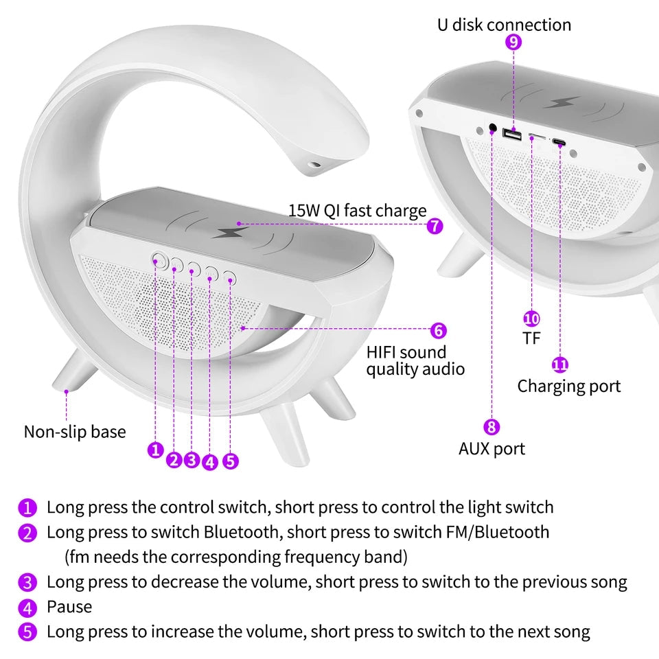 G Shaped Wireless Bluetooth Speakers with LED Night Lights