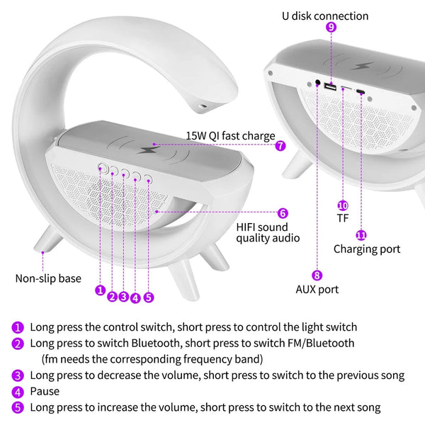 G Shaped Wireless Bluetooth Speakers with LED Night Lights