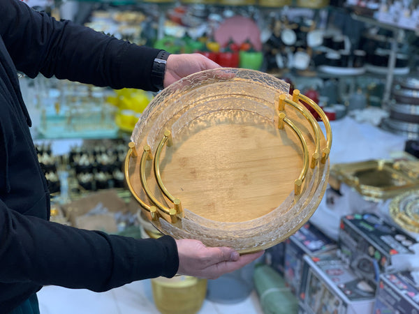 Round Shape Stylish Bamboo Serving Trays 3 Pieces