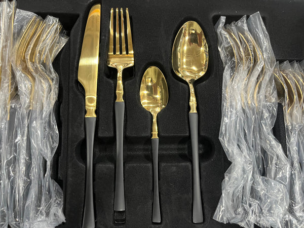 Hanif Trades High Quality Polished Cutlery Set Golden and Half Golden Stainless Steel