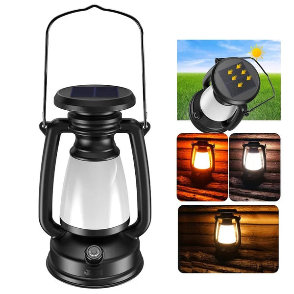 Portable Camping Lantern USB Rechargeable And Solar Energy Charging Waterproof Outdoor Hanging Emergency