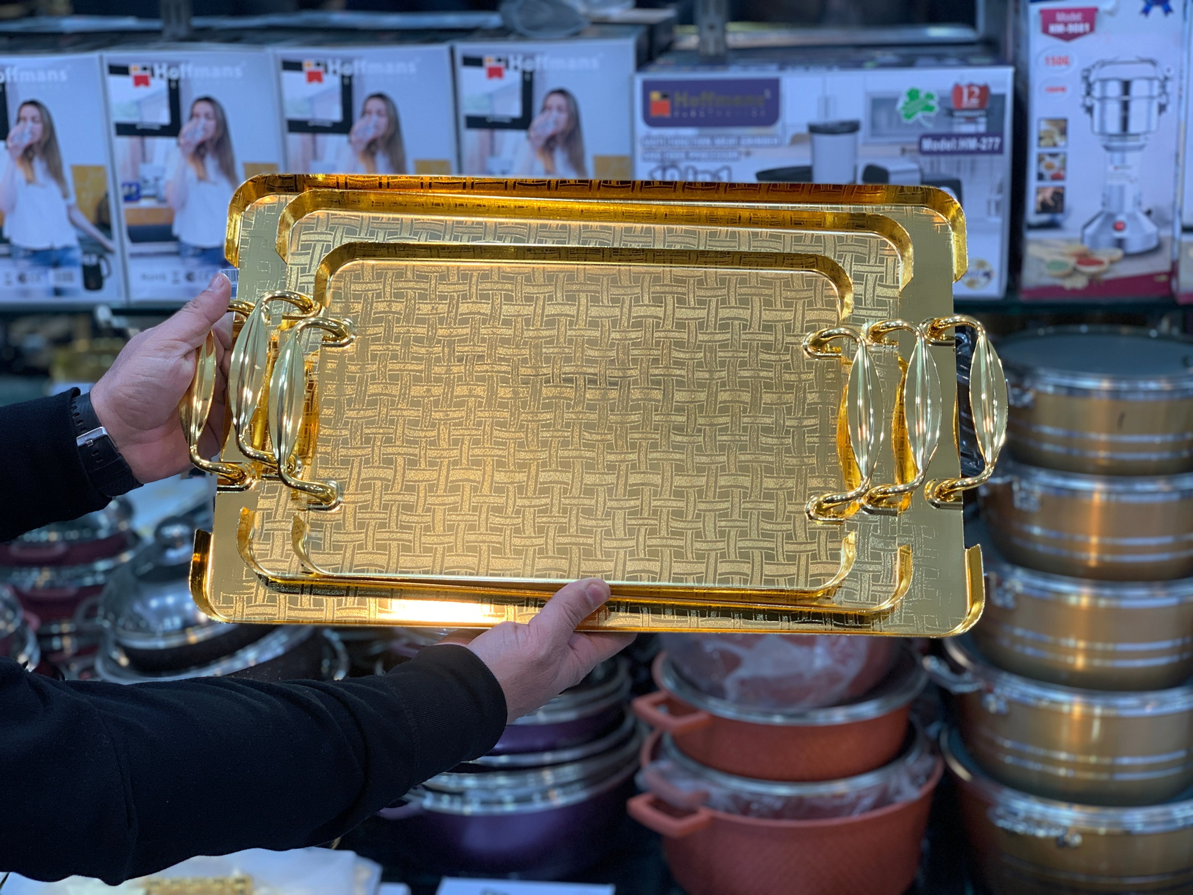 Golden Serving Trays Stainless Steel 3 in 1