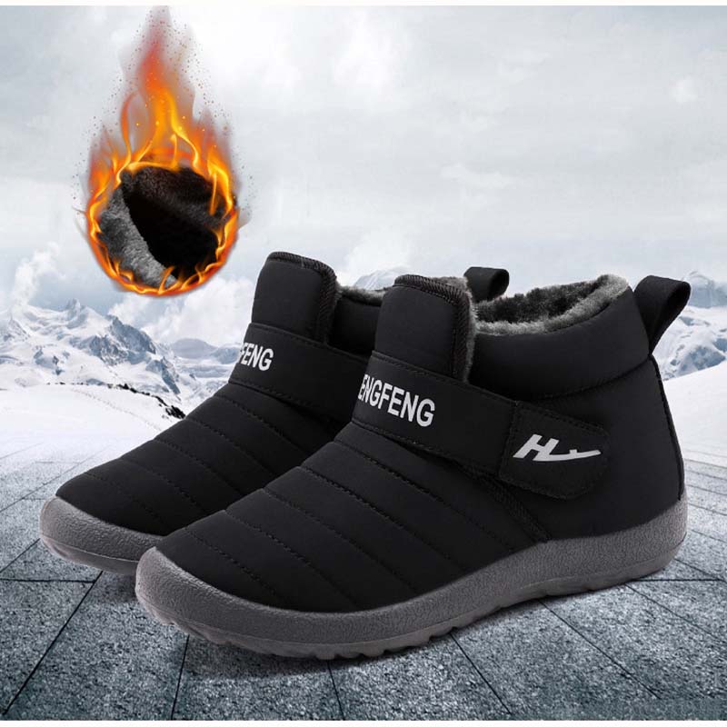 Men Warm Snow Boots Fur Lining Waterproof Shoes, Casual Winter Furry Warm Boot