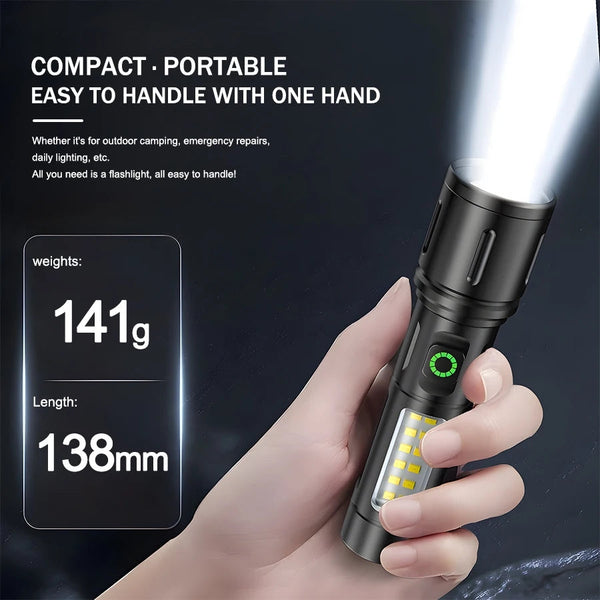 Portable Rechargeable Powerful LED Flashlight, Aluminum Alloy Zoom Flashlight