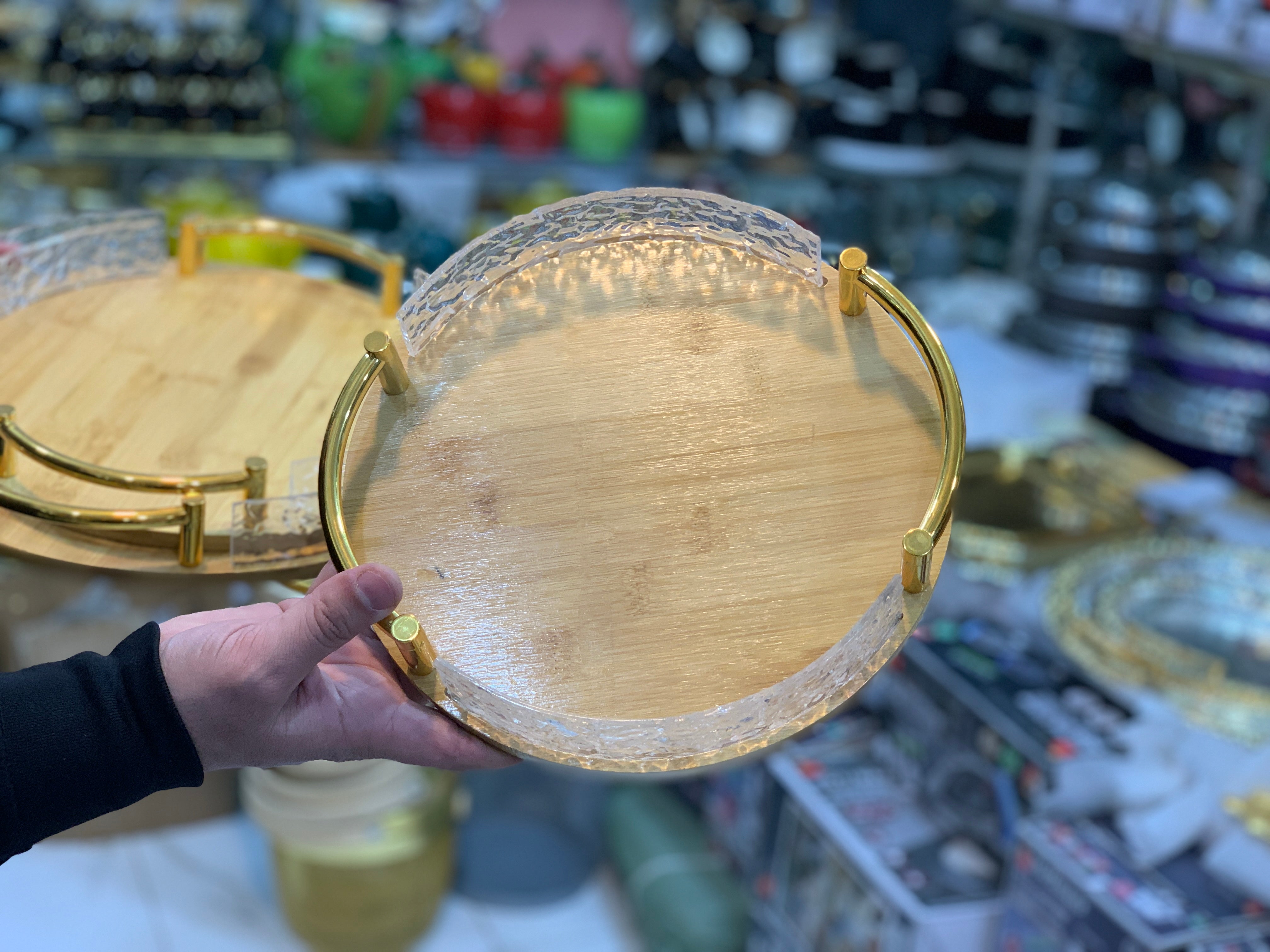 Round Shape Stylish Bamboo Serving Trays 3 Pieces