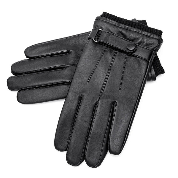 Warm Winter Gloves Men's PU Leather Touch Screen Thick Fleece Windproof Thermal Gloves