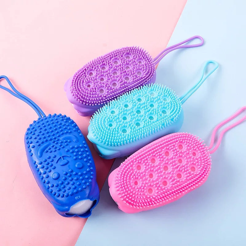 Silicone Bath Built in Soap Particle Massage Scrubber