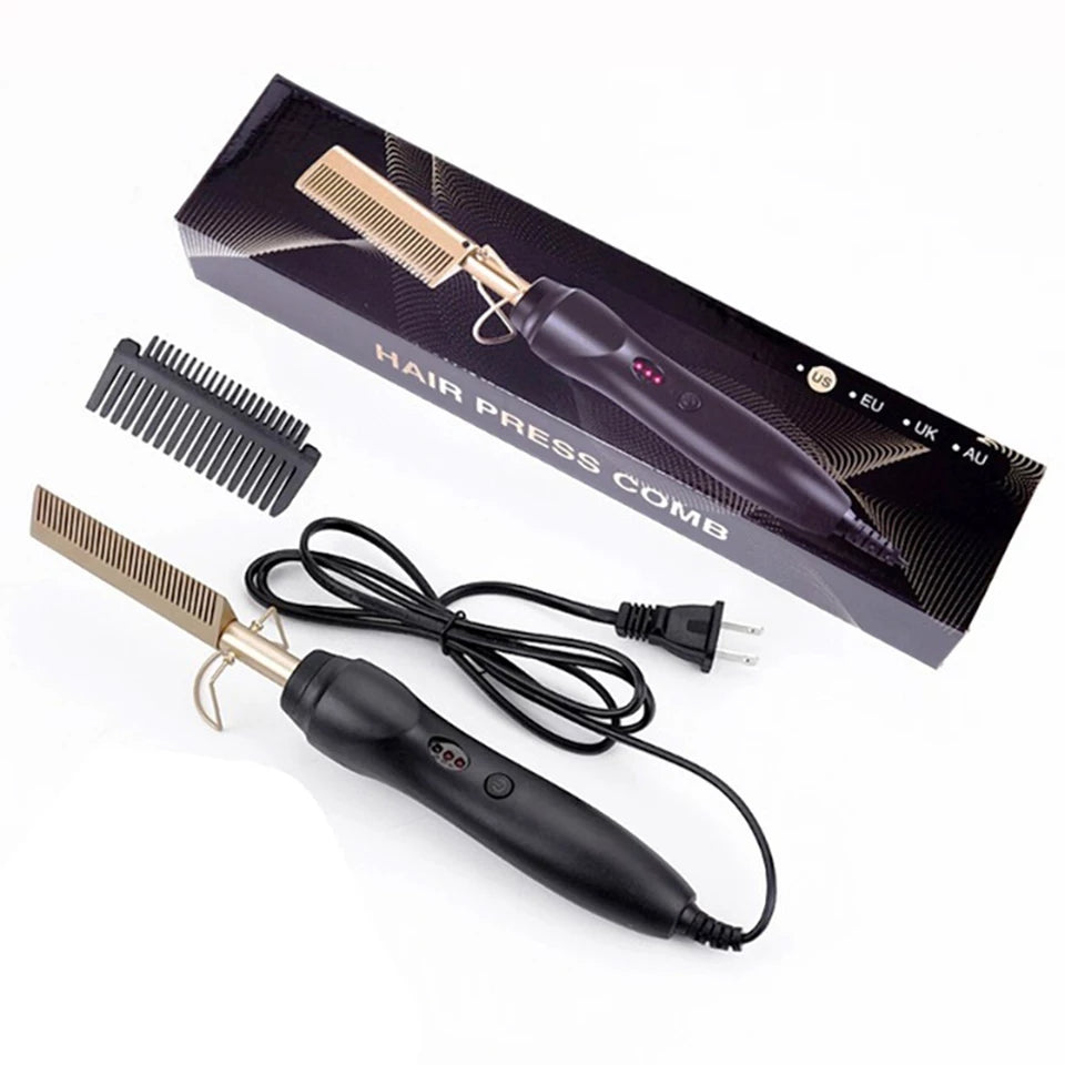 Hot Comb Hair Straightener Heat Pressing Comb, Portable Travel Anti-Scald Straightener Press Comb