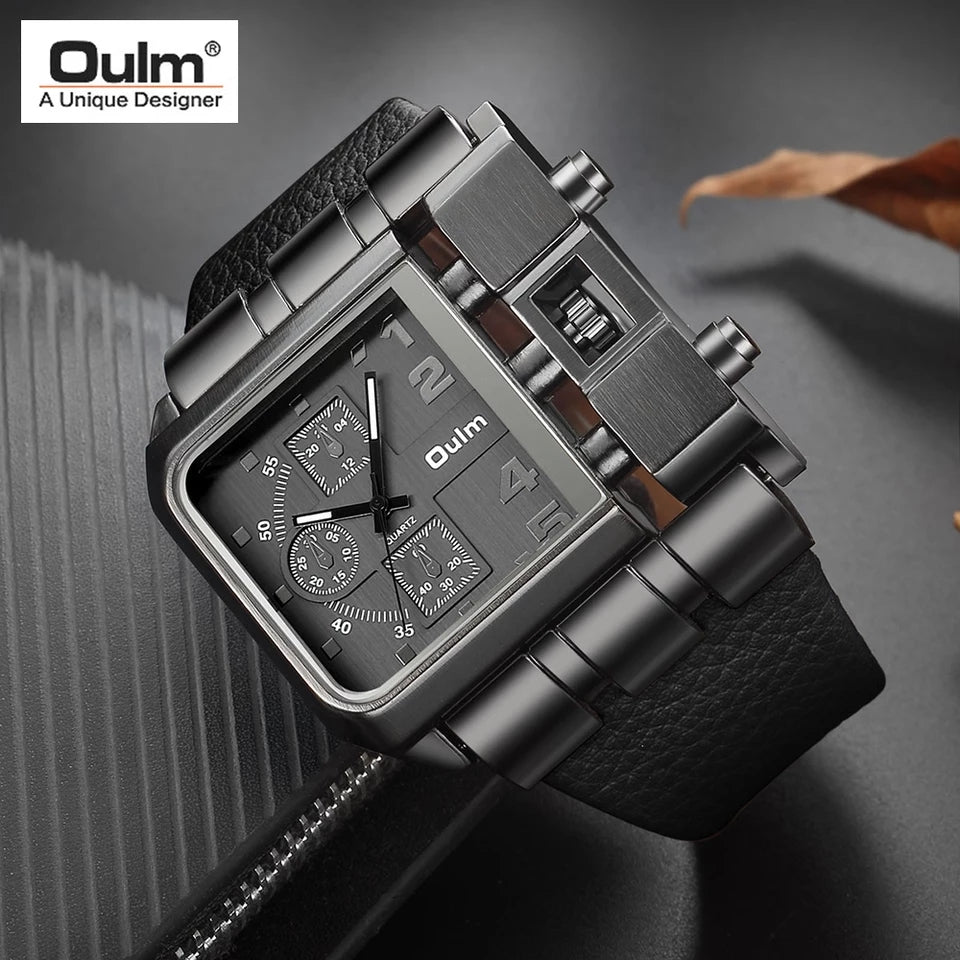 Oulm 3364 Luxury Brand Unique Design Leather Strap Watch