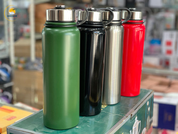 Gawadar Import's Vacuum Hot & Cold Bottles with Leather Cover  1100 ML Stainless Steel  Hot Selling Item