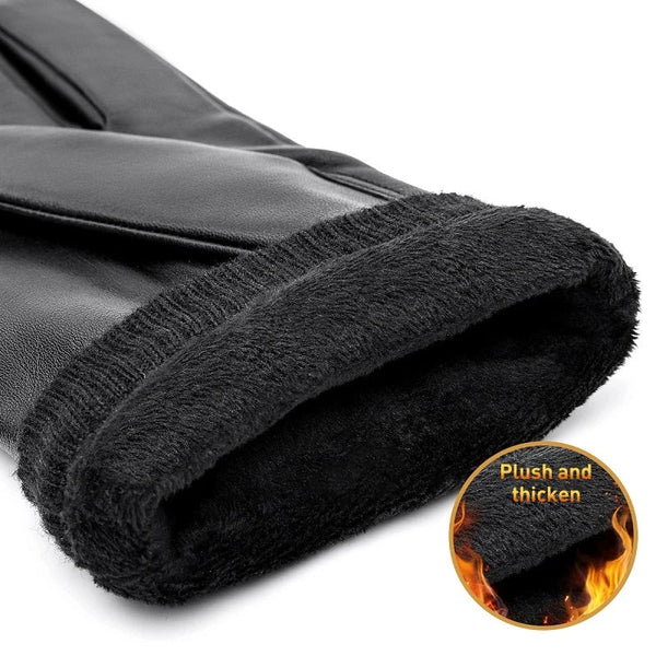 Warm Winter Gloves Men's PU Leather Touch Screen Thick Fleece Windproof Thermal Gloves