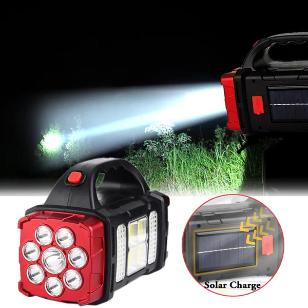 Portable Powerful Solar LED Flashlight With COB Work Lights USB Rechargeable Handheld 4 Lighting Modes