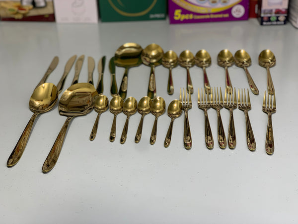 Pack Of 84 Pieces Golden Cutlery Set For 18 Persons