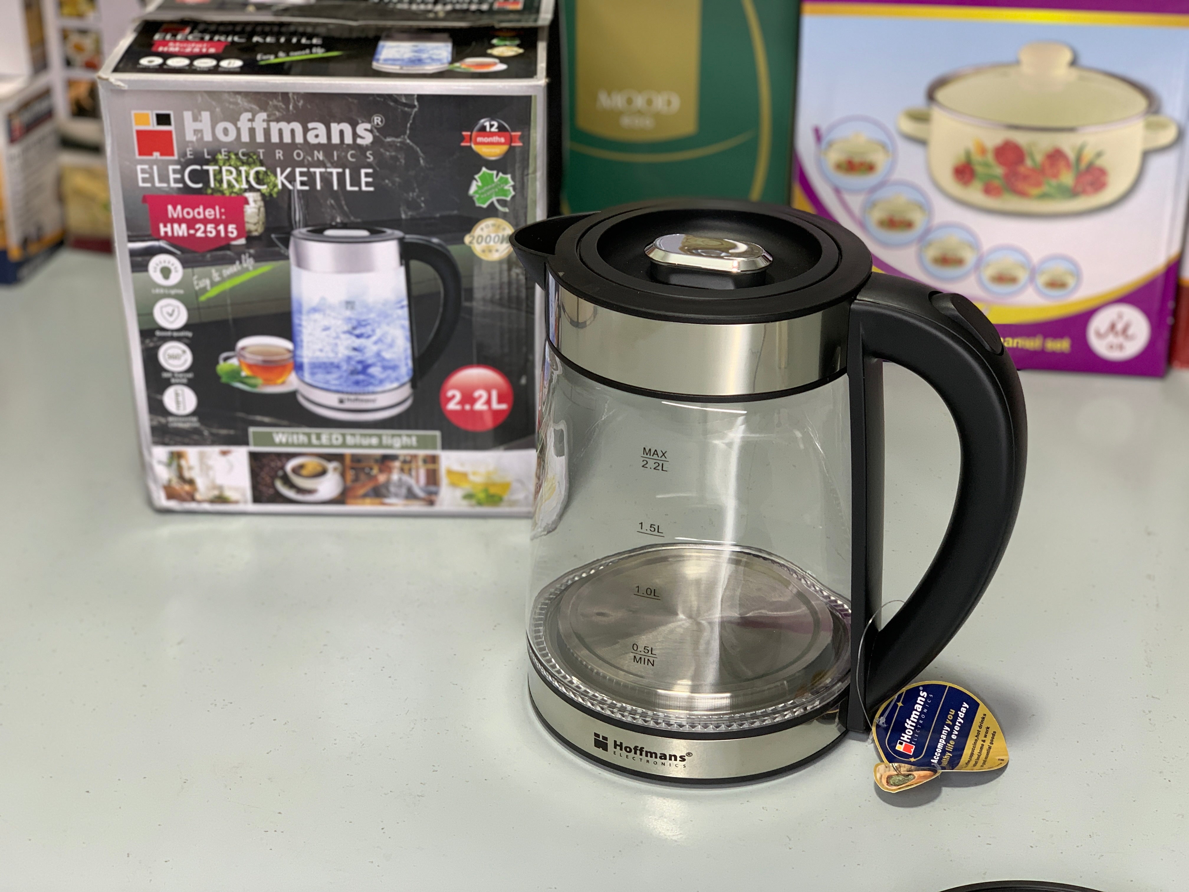 Hoffmans Electronics Electric Tea Kettle 2.2L with Transparent Glass