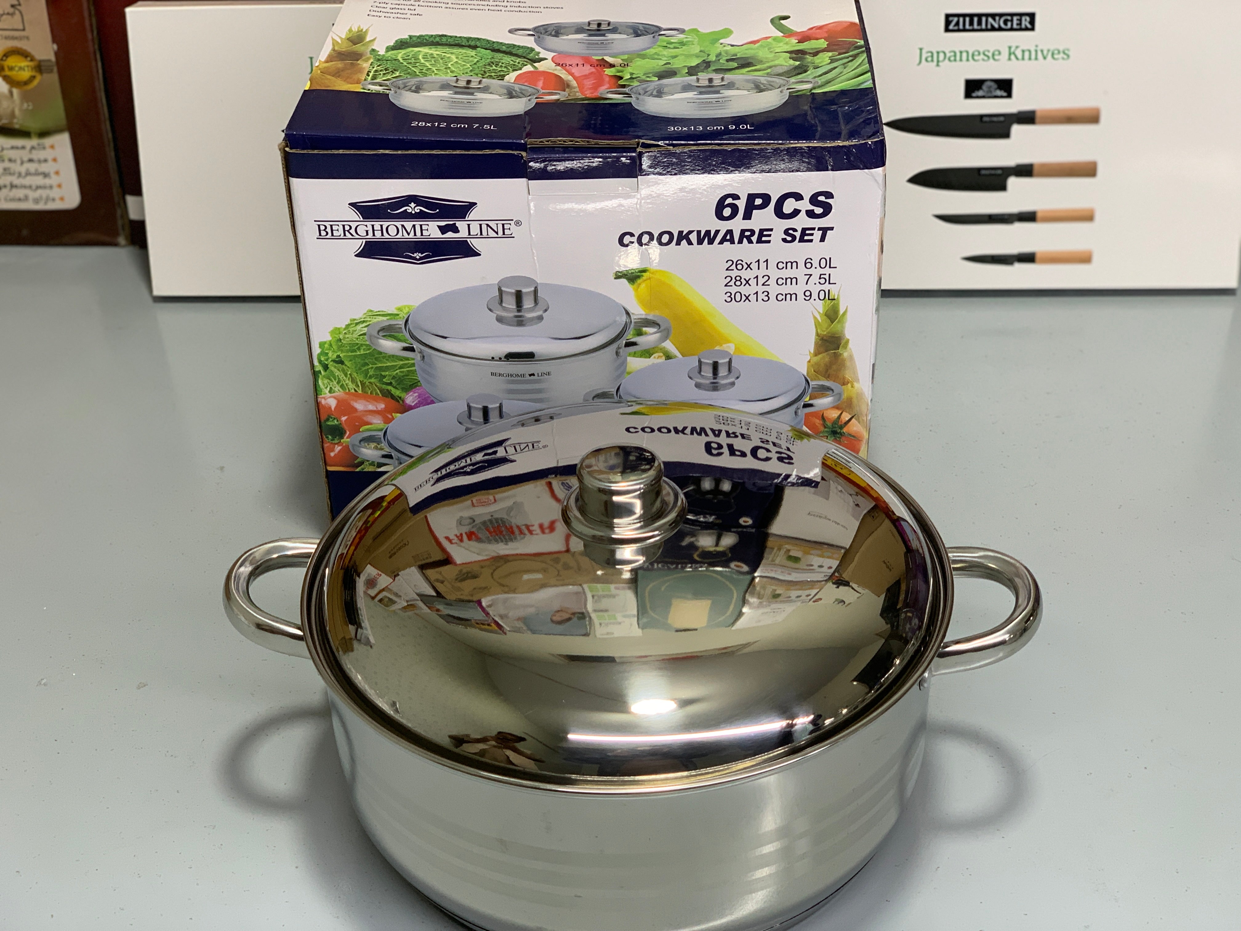 6 Pieces Cookware Set Stainless Steel 6L, 7.5L and 9L Casseroles