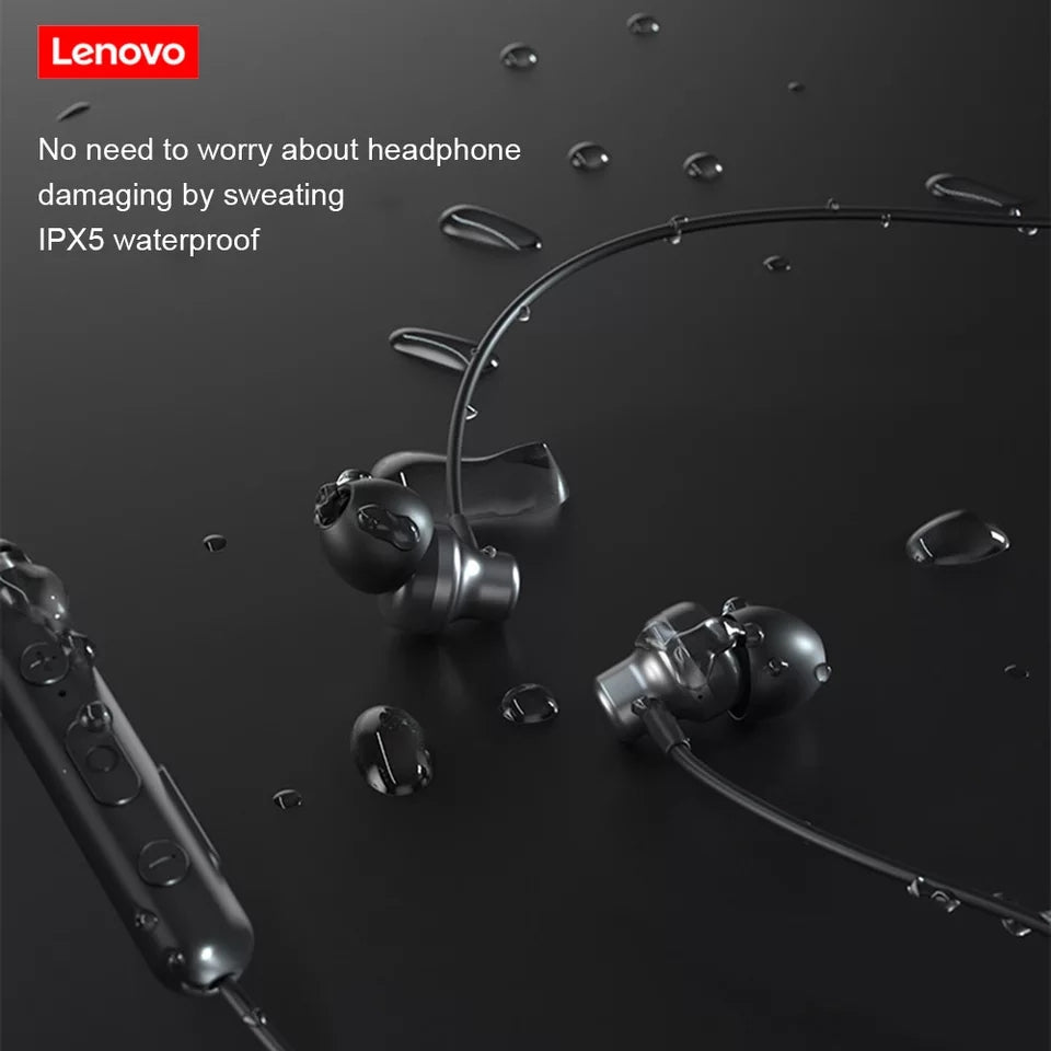 Lenovo Neckband Earphone Wireless Headset Magnetic IPX5 Waterproof Sport Earbud with Noise Cancelling Mic