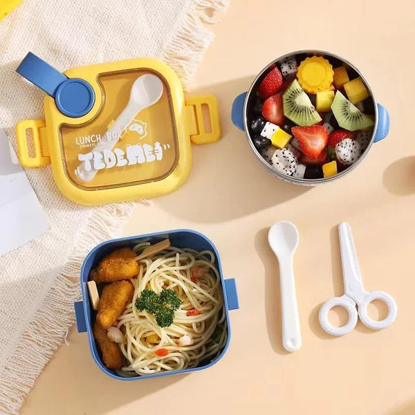 1 Pc Lunch Box for Kids with Spoon & Scissor Leak Proof Tiffin Box for Boys, Girls, School & Office