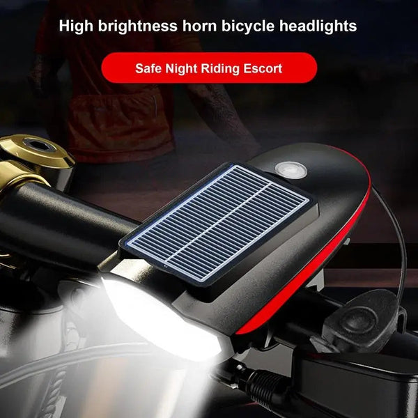 Solar Bicycle Headlight Rechargeable Bike Headlight with Horn Solar Power Waterproof