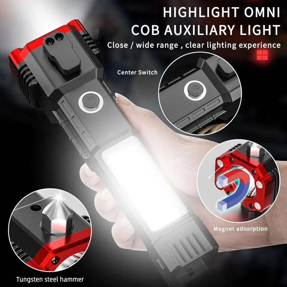 Multifunction Emergency Hammer Flashlight with Power Bank