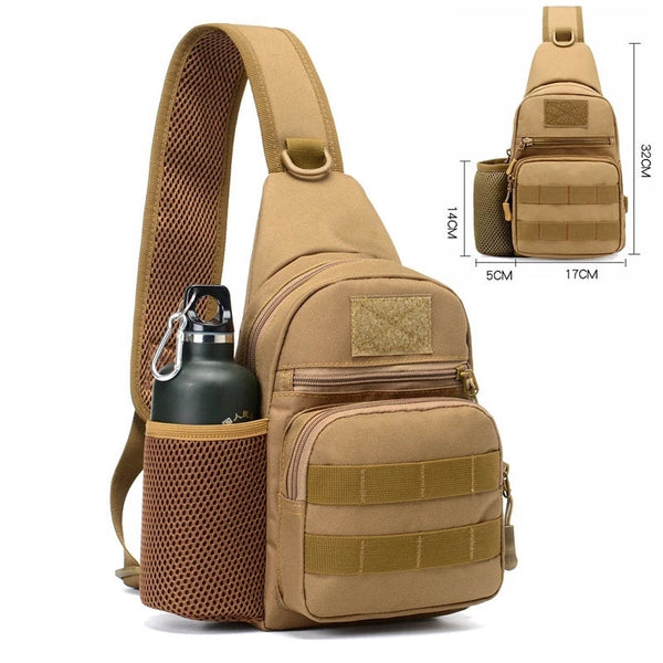 Tactical Military Chest Sling Bag Water Resistant MOLLE Shoulder Backpack Men's One Strap Daypack with Water Bottle Holder