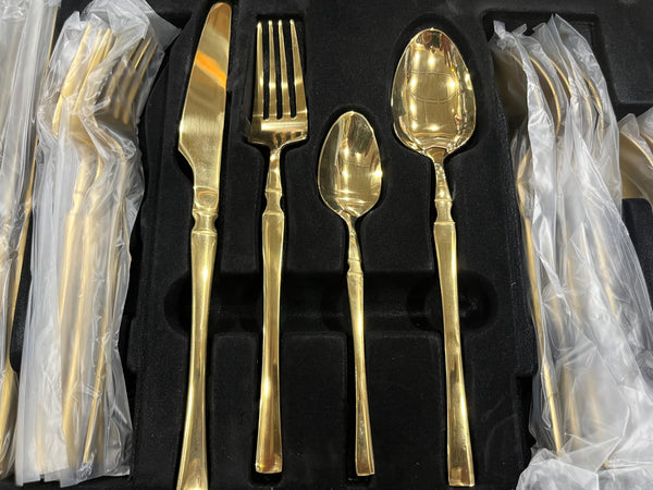 Hanif Trades High Quality Polished Cutlery Set Golden and Half Golden Stainless Steel