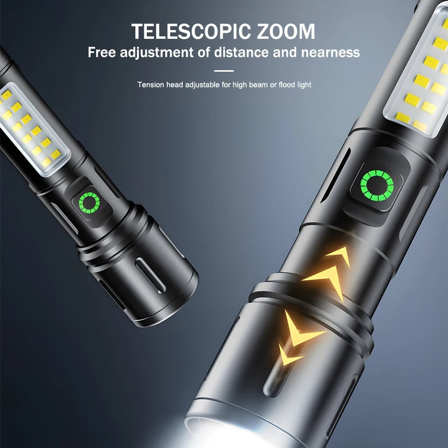 Portable Rechargeable Powerful LED Flashlight, Aluminum Alloy Zoom Flashlight