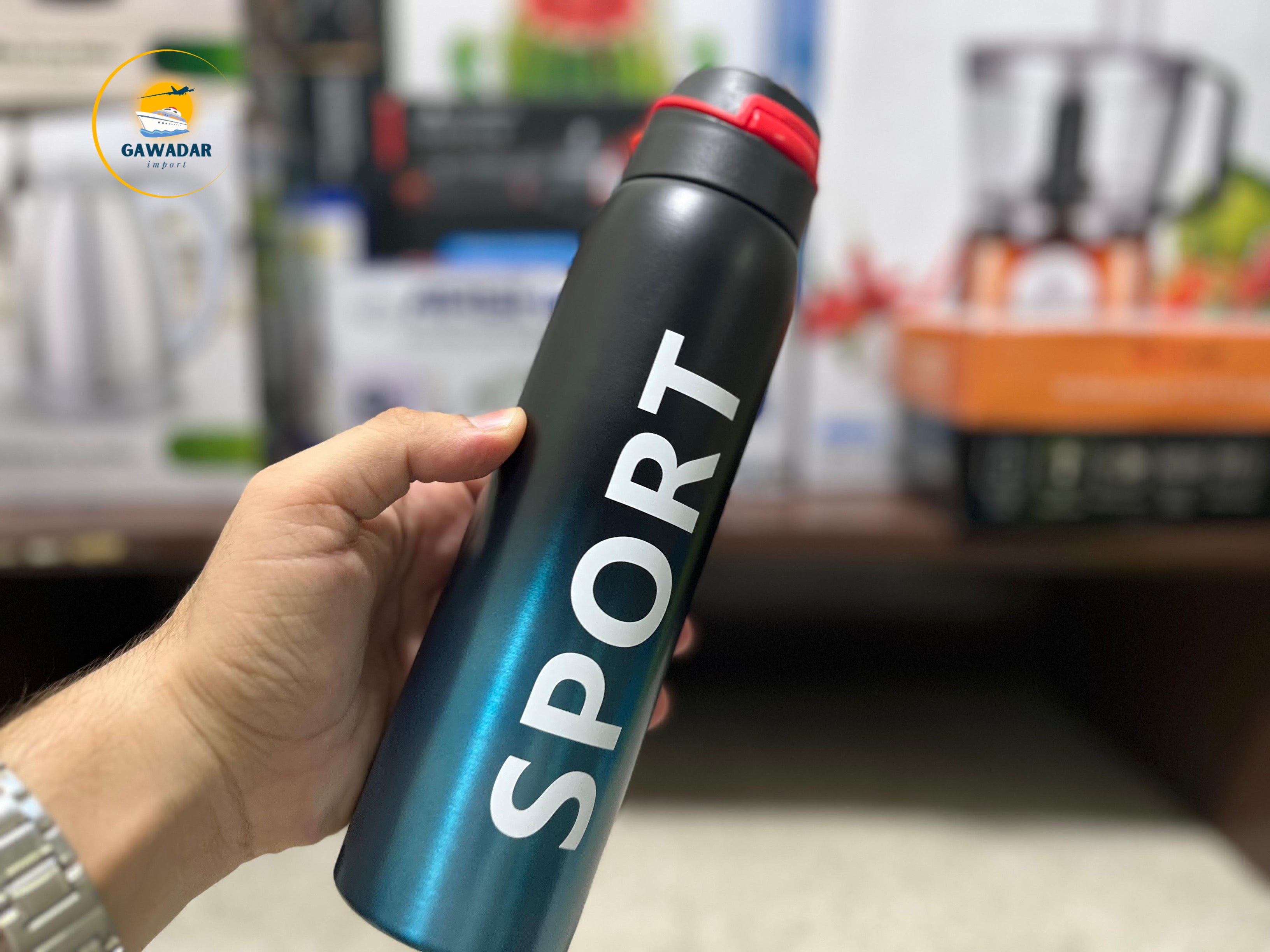 Gawadar Import's SPORT Brand Vacuum Water Bottle 500ml , Stainless Steel Build In Straw