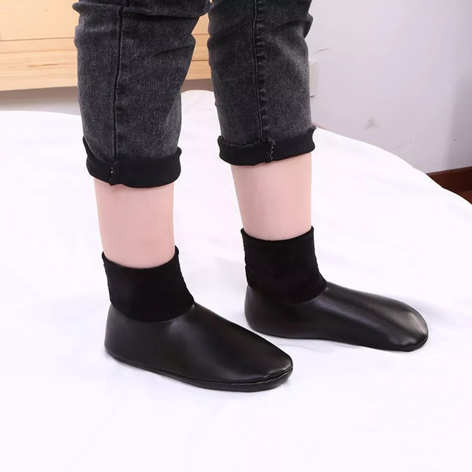 2 Pair Winter Warm Leather Thermal Boot Slipper Indoor House Soft Non-Slip Socks