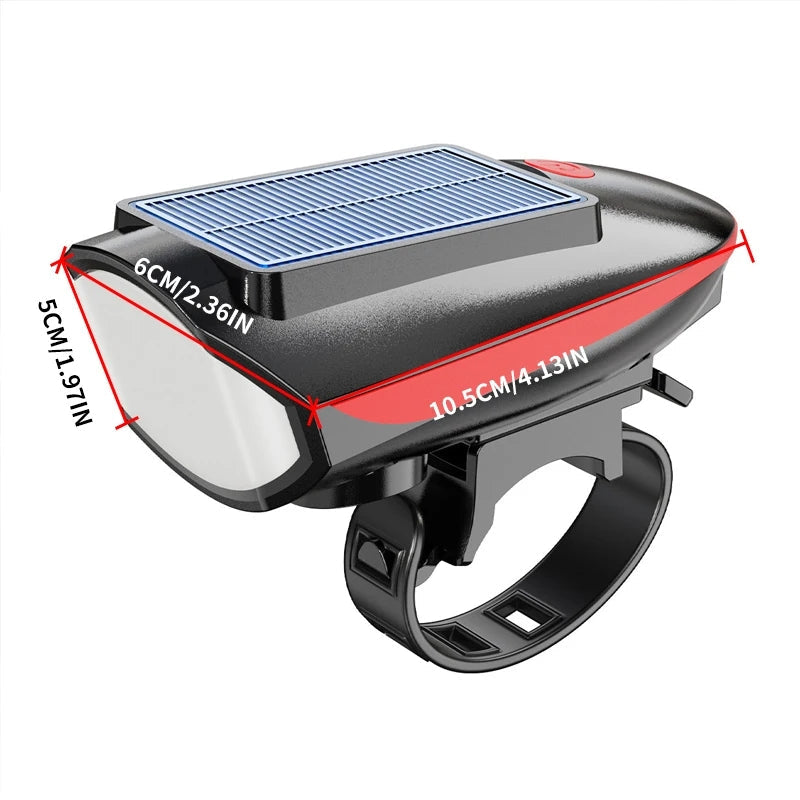 Solar Bicycle Headlight Rechargeable Bike Headlight with Horn Solar Power Waterproof