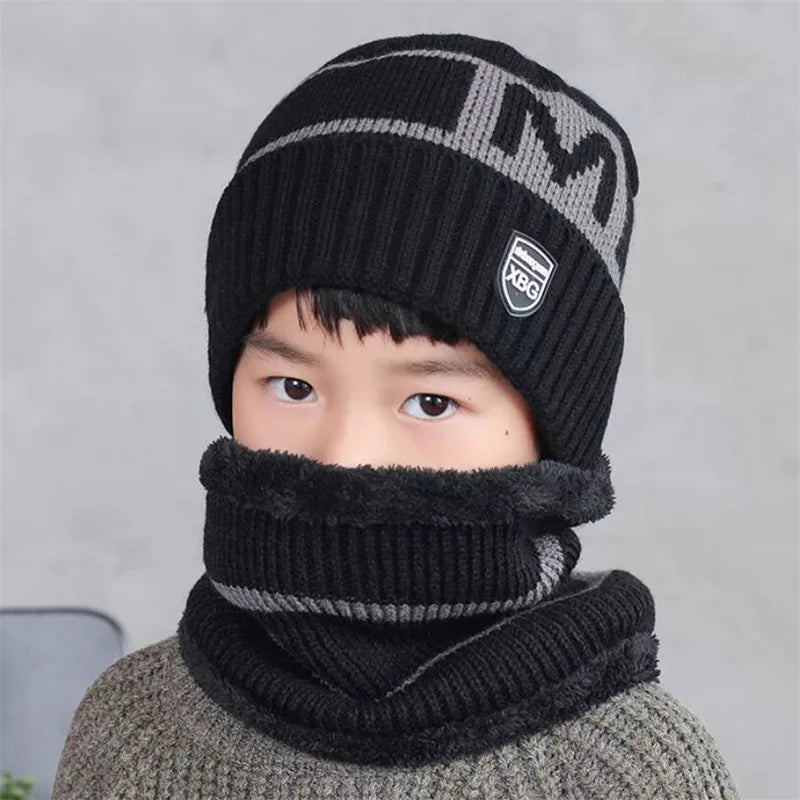 Kids Winter Beanie Hats and Scarf Set Warm Knitted Skull Cap Neck Warmer