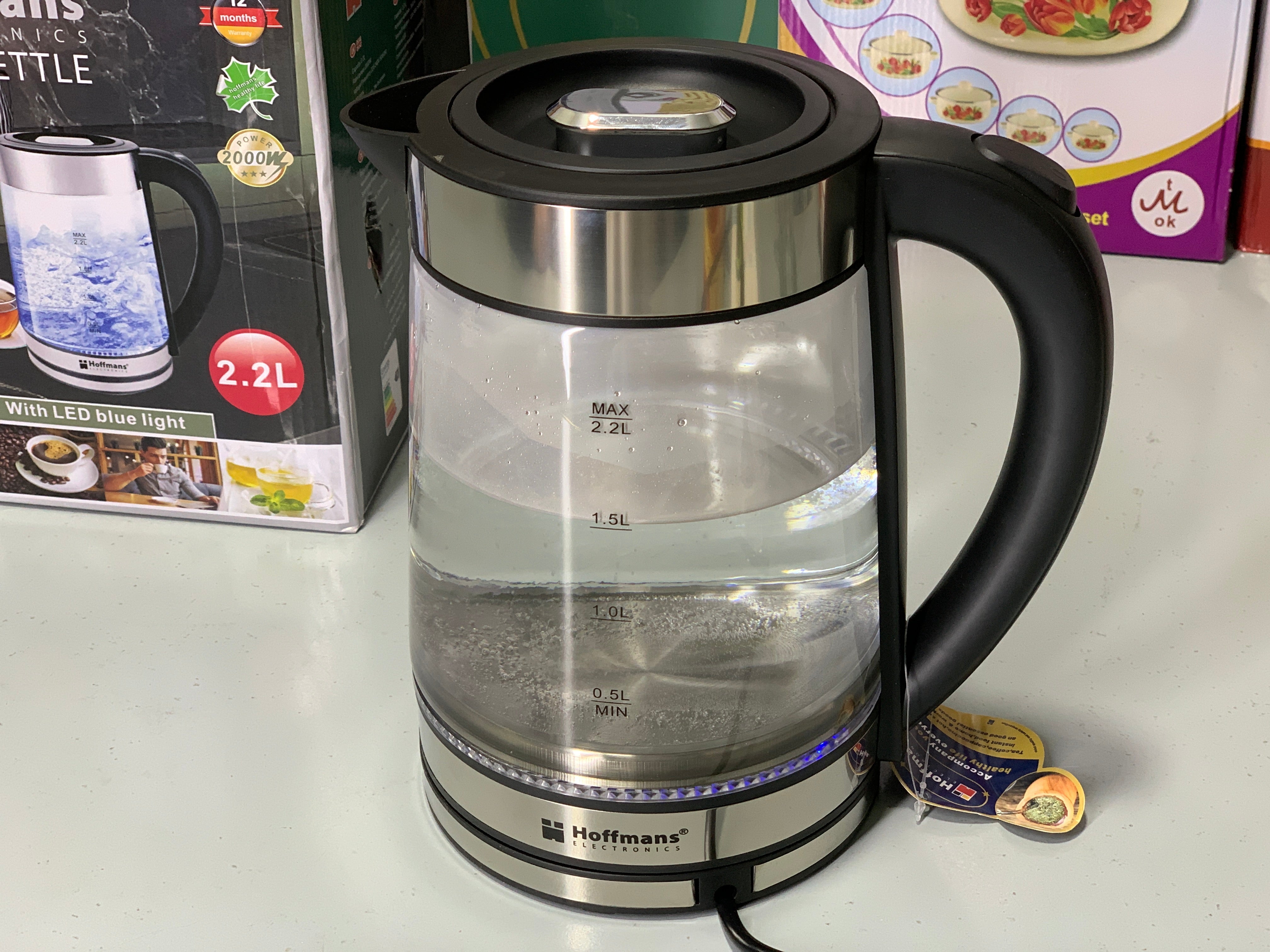 Hoffmans Electronics Electric Tea Kettle 2.2L with Transparent Glass