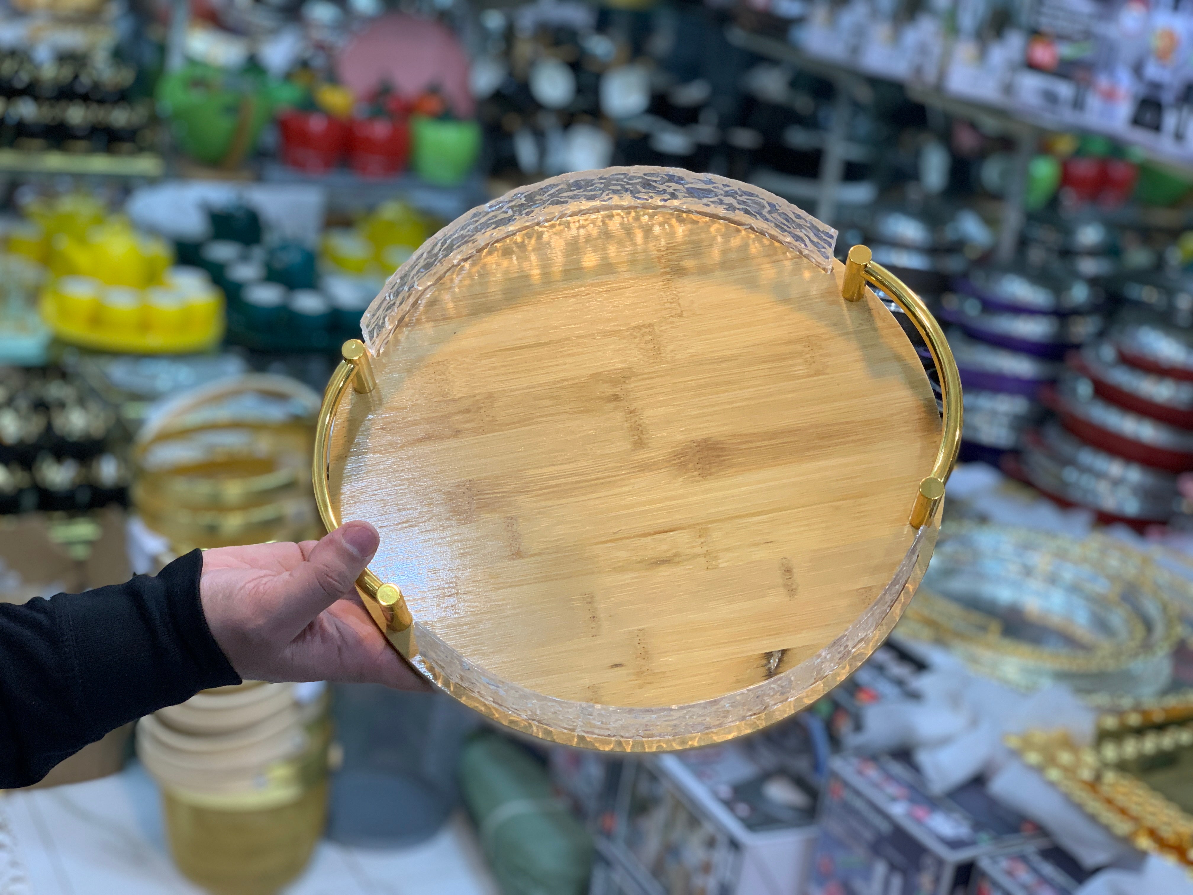 Round Shape Stylish Bamboo Serving Trays 3 Pieces