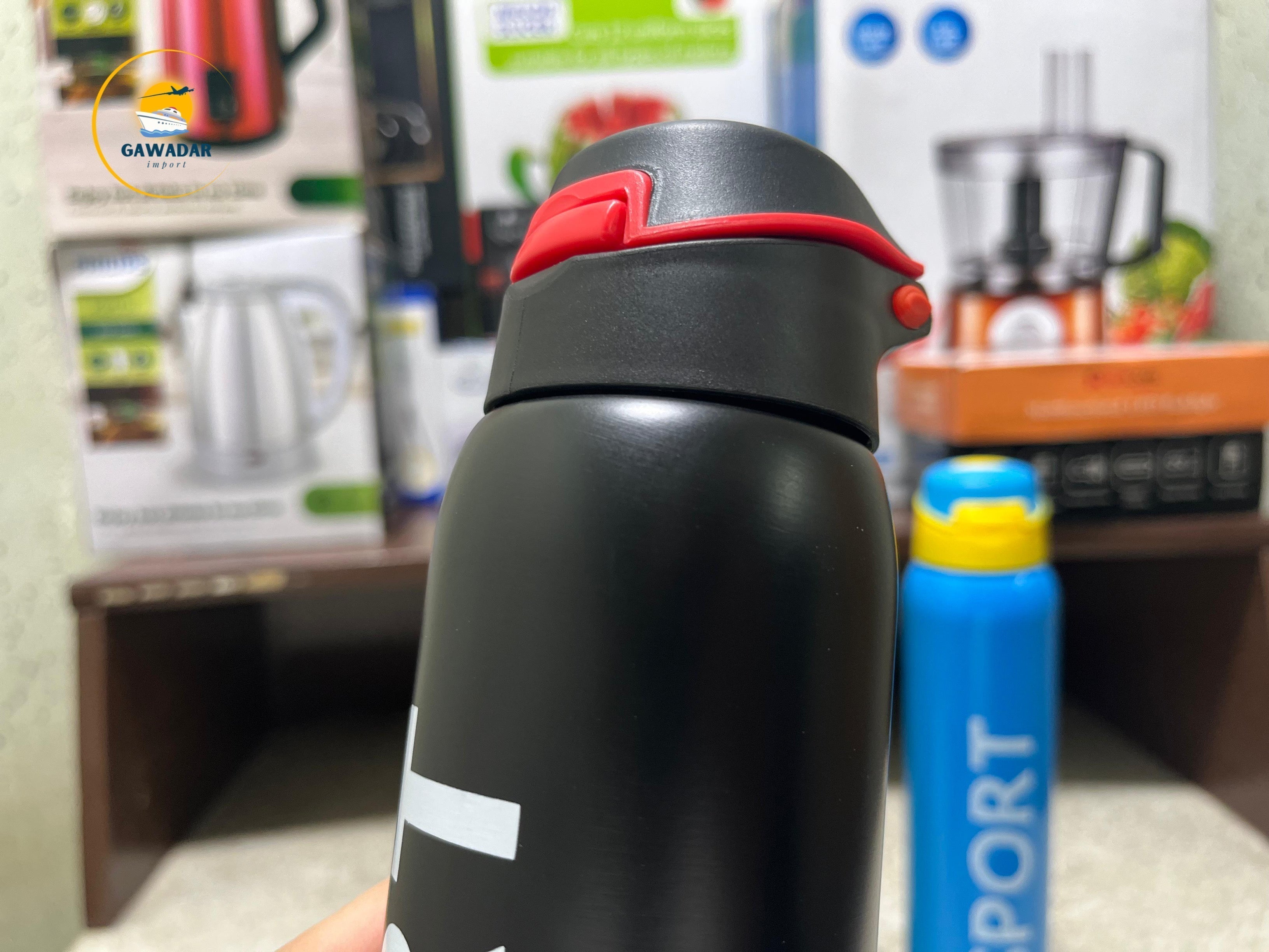 Gawadar Import's SPORT Brand Vacuum Water Bottle 500ml , Stainless Steel Build In Straw