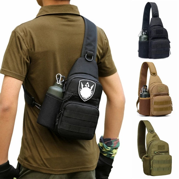 Tactical Military Chest Sling Bag Water Resistant MOLLE Shoulder Backpack Men's One Strap Daypack with Water Bottle Holder