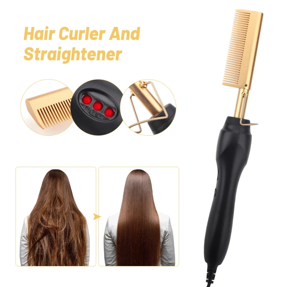 Hot Comb Hair Straightener Heat Pressing Comb, Portable Travel Anti-Scald Straightener Press Comb