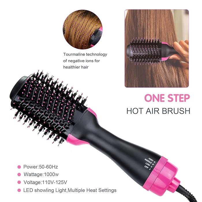 Hanif Trades 3-In-1 Electric One Step Hair Straightening Brush One Step Hot Air Brush Dryer + Styler