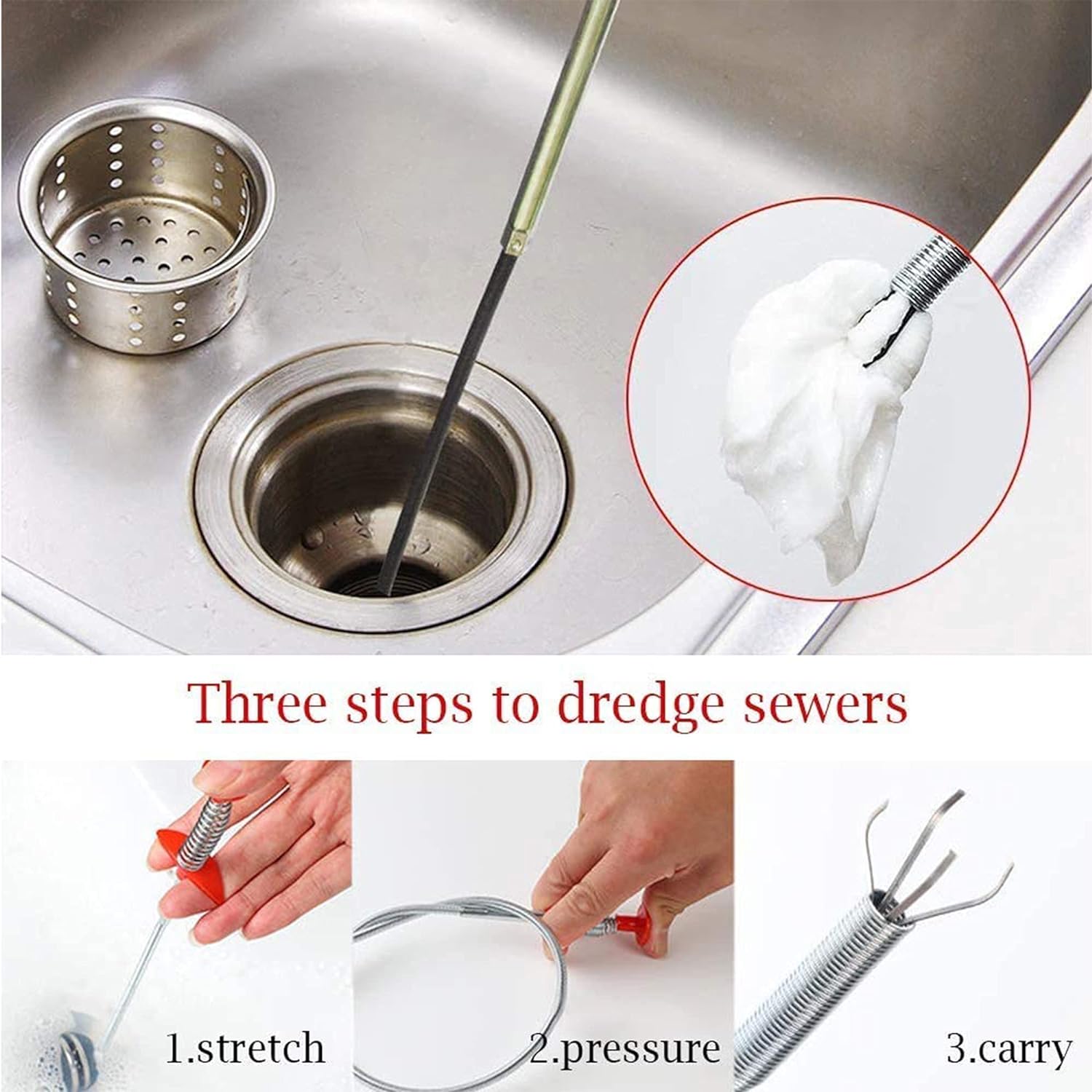 Drain Cleaning Stick Tool Wire  Sink Cleaning Hook  Cleaning Clog Clogged Drain for Multipurpose Kitchen Bathroom Sink Toilet